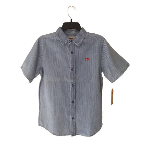 NWT Levi's Boy's Button Down Collared Shirt Blue Stripe L - Picture 3 of 10